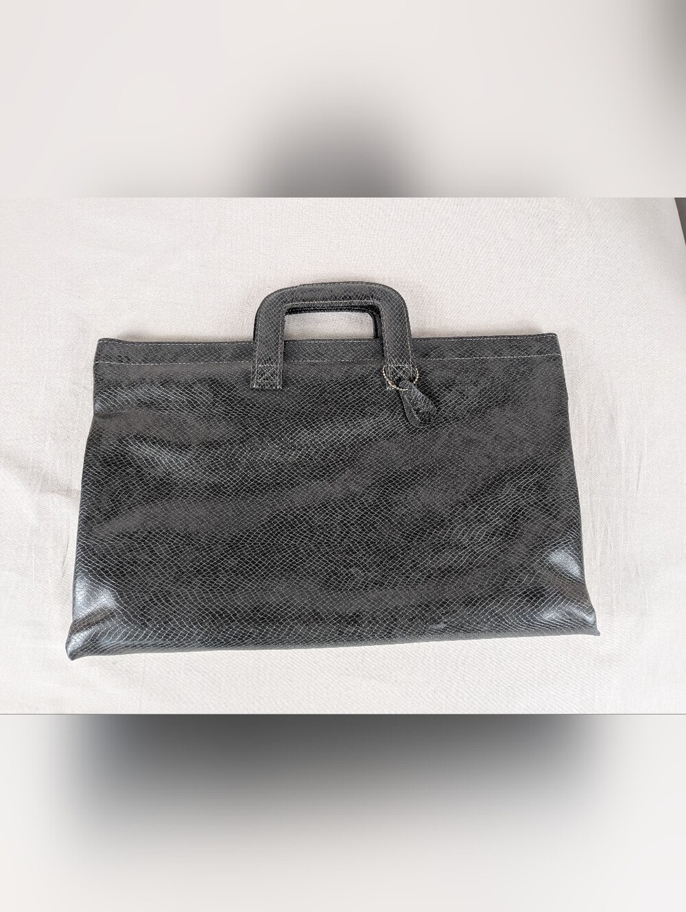 Hazel Gray Faux Snakeskin Briefcase Portfolio Bag Attaché Handles USA Vtg 80s